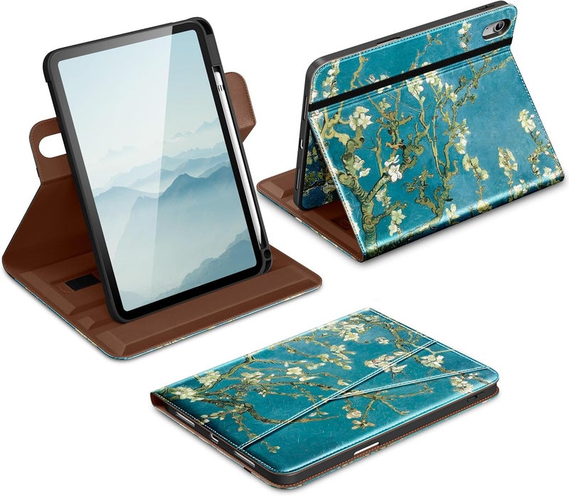 DTTO for iPad A16 Case, iPad 11th / 10th Generation Case (2025/2022), 360 Degree Rotating Premium Leather Folio Stand Cover with Pencil Holder, Blossom - Image 1